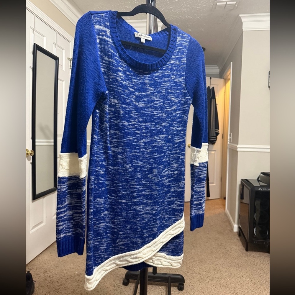 Blue and White Asymmetrical Sweater Dress